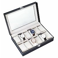 12 Slot PU Leather Watch Jewelry Bracelet Box Collection Display Case Organizer