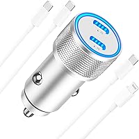 [Apple MFi Certified] iPhone 15 Car Charger Fast Charging, Linocell 72W USB-C Power Cigarette Lighter Charger+USB-C Cable&Lightning Cable for iPhone 15/15 Plus/15 Pro/15 Pro Max/14/13/12/11/XS/XR/iPad