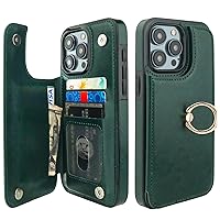 for iPhone 15 Pro Max Wallet Case with Card Holder, 360° Rotation Ring Kickstand RFID Blocking PU Leather Double Magnetic Clasp Shockproof Cover for Women and Girls 6.7 Inch (Green)
