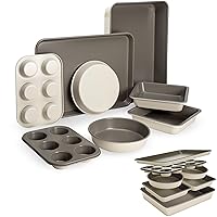 Goodful All-In-One Nonstick Bakeware Set, Stackable and Space Saving Design includes Round and Square Pans, Muffin Pans, Cookie Sheet and Roaster, Dishwasher Safe, 8-Piece, Linen