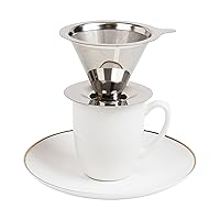 Pour Over Coffee Maker, Holds 3 oz of Ground Coffee, Steel, Silver