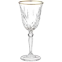 Lorren Home Trends Siena Collection Crystal White Wine Glass with Gold Band Design, Set of 4,6 fl oz