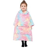 Glow in The Dark Wearable Blanket Hoodie for Kids Toddlers Sherpa Blanket Sweatshirt with Pocket 2-6 Year Old Girl Birthday Gifts