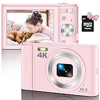 Digital Camera, 4K 48MP Vlogging Camera Compact Pocket Camera with 16X Zoom 32GB SD Card, Point and Shoot Camera for Adult Seniors Students Kids Beginner(Pink)