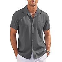 COOFANDY Men's Casual Button Down Shirts Short Sleeve Summer Cuban Vacation Beach Shirts