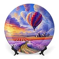 Hot Air Balloons Over Lavender Flowers Bone China Decorative Plate Ceramic Dinner Plates Decorative Plate Crafts for Women Men