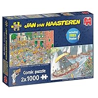 Jumbo Spiele 1110100037 Jan Van Haasteren The Cheese Market + The Sailing Regatta Jigsaw Puzzle 2 x 1000 Pieces