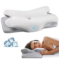 Cervical Neck Pillow for Pain Relief - Contour Memory Foam Pillows with Cooling Pillowcase, Neck Support Pillows for Sleeping, Ergonomic Orthopedic Pillow for Side, Back, Stomach Sleepers (Butterfly)