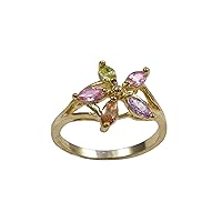 Gold Finish Multi Color Cubic Zirconia Flower Girls Ring
