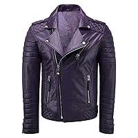 Mens Genuine Leather Quilted Brando Jacket - Asymmetrical Leather Motorcycle Cafe Racer Leather Jacket
