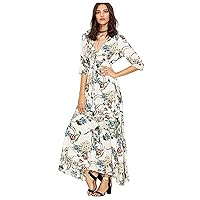 Sundresses for Women Button Up Split Beach Party Dress Short Sleeve A Line Maxi Flowy Floral Print Long Evening Dress