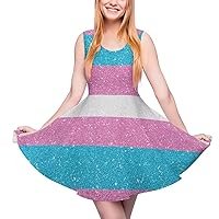 Glitter Transgender Pride Flag Women's Mini Dress Printed Summer Sundress Sleeveless 2022