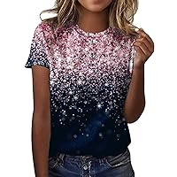 Blouses for Women Summer Shirts Notch Round Neck Buttons Printed Pullover T Shirt Top Blouses Short Sleeve Tunic Tops