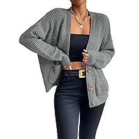 GORGLITTER Women's Long Sleeve V Neck Cardigan Sweaters Button Front Double Pocket Knit Outerwear