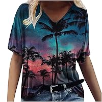 Women's Loose Tshirt Casual Summer Palm Tree Print Shirts Plus Size Tunic Tee Soft Short Sleeve Loose Blouses
