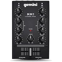 Gemini Sound MM1 Professional Audio 2-Channel Dual Mic Input Stereo 2-Band Rotary Compact DJ Podcast Mixer with Cross-Fader and Individual Gain Control