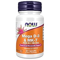 Supplements, Mega D-3 & MK-7 with Vitamins D-3 & K-2, 5,000 IU/180 mcg, Bone & Cardiovascular Support*, 60 Veg Capsules