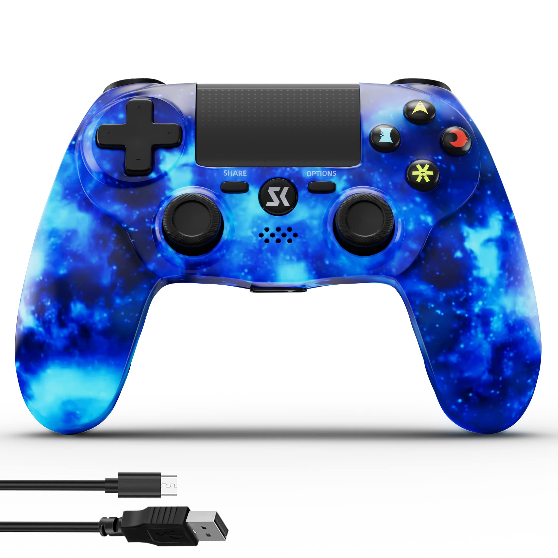 Kujian Wireless Controller for PS4, Blue Galaxy Style Bluetooth Game Controller Compatible with PlayStation 4/Pro/Slim/PC/MacOS/Android/iOS/Laptop, High Performance Double Vibration, Audio Function