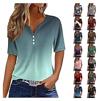 Women's Tops and Blouses Summer Tops 2024 Tee Print Button Short Sleeve Daily Weekend Fashion Shirts, S-3XL