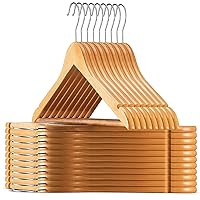 Suits Shoulder Notches Skirts 30-Pack Pants with Non-Slip Trousers Hanging Bar SONGMICS Solid Wood Clothes Hangers Natural CRW031NL for Coats 360 Degree Swivel Hook 