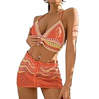 SOLY HUX Women's 2 Piece Halter Top and Mini Skirt Swimwear Cover Up Set