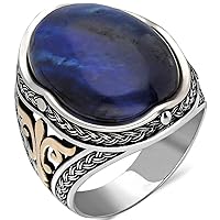 Solid 925 Sterling Silver Oval Blue Tiger's Eye Stone Men's Ring