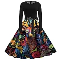 Casual Wedding Guest Dresses for Women Long Sleeve,Women's Midi Dress Long Sleeve Sleeve Shirred Bodice Floral