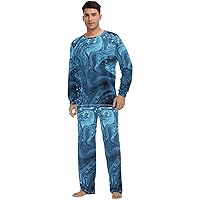 ALAZA Blue and Black Marble Pajama Set for Men Women,Long Sleeve Top & Bottom Sleepwear Set Soft Lounge Nightwear