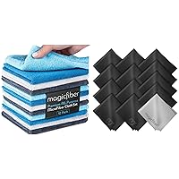 MagicFiber 25 PK Microfiber Cleaning - 12 Household Microfiber Cleaning Cloths + 13 Glasses Microfiber Cleaning Cloths - Premium Kitchen Cleaning Towels and Glasses Wipes