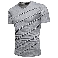 Men's Fashion V-Neck Design Sense T-Shirt Irregular Bodybuilding Tight Tee Pleated Short Sleeve
