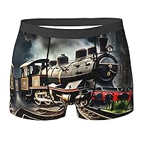 Steam Locomotive Train Print Men's Boxer Briefs Underwear Trunks Stretch Athletic Underwear for Moisture Wicking