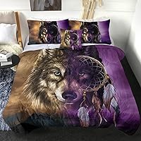 Sleepwish Wolf Dream Catcher Comforter Set Purple Wolf Bedding Full Size for Kids Teenage Boys Super Soft Comfortable and Machine Washable 1 Comforter 2 Pillow Shams and 1 Cushion Cover