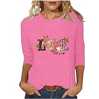 Fall Y'all Shirts for Women Funny Cute Gnomes Graphic Tee Tops 3/4 Sleeve Round Neck Halloween Blouse Trendy T-Shirt A Pink