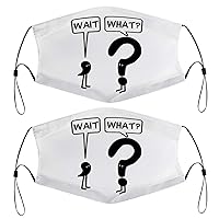 Wait Comma What Question Mark Funny Kids Face Mask Set of 2 with 4 Filters Washable Reusable Adjustable Black Cloth Bandanas Scarf Neck Gaiters for Adult Men Women Fashion Designs