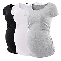 Liu & Qu Womens Maternity Tops Short Sleeve Round Neck Pregnancy Shirts 3 Packs