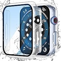Misxi [2 Pack] Waterproof Hard Case with Tempered Glass Compatible with Apple Watch Series 6 SE Series 5 Series 4 44mm, Ultra-Thin Protective Cover for iWatch Screen Protector, Matte Transparent