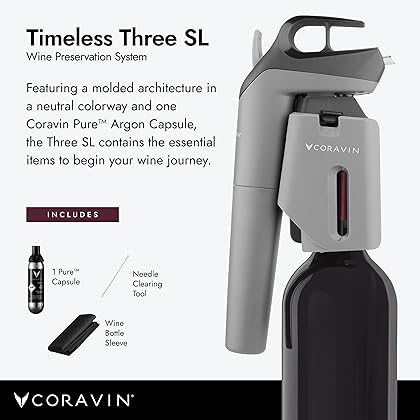 Coravin Timeless Three SL Wine Preservation System - Preserve Wine for Years - By-the-Glass Wine Saver - With 1 Argon Gas Capsule - For White Wine, Red Wine & More