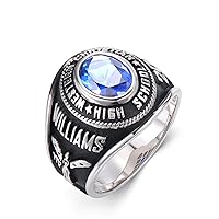 Dorunmo Personalied Mens Class Ring 925 Sterling Sliver Graduation Ring High School Rings for Men Class Rings for Men Birthstone College Ring, Size 5-16