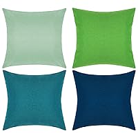 Pack of 4 Decorative Outdoor Waterproof Throw Pillow Covers Square Garden Cushion Cases for Patio, Couch, Tent and Sofa, 18 x 18 Inches, (Blue-Green, Blue, Green, Light Green)