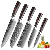 5 Piece Kitchen chef Knife Set - High Carbon Stainless Steel Pakkawood Handle, Ultra Sharp Cooking Knife with Knife Sheath & Gift Box (5PCS Chef Knife Set)