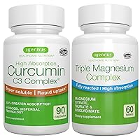 Triple Magnesium Complex + High Absorption Curcumin C3 Complex, Vegan Bundle, Chelated Glycinate, Taurate & Citrate Magnesium + 300% Greater Absorption Curcuminoids with Rapid Uptake, by Igennus