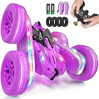 Remote Control Car,RC Cars with sides light strip and Headlights,Double Sided 360 Flips Rotating RC Stunt Car,2.4Ghz All Terrain Toys for Ages 4-6 Kid Toy for Boys Girls Birthday Gift(Purple)