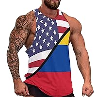American and Colombian Flag Men's Workout Tank Top Casual Sleeveless T-Shirt Tees Soft Gym Vest for Indoor Outdoor 2XL
