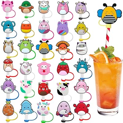 Straw Tips Cover, Reusable Straw Toppers, Cartoon Animals Straw