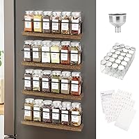 Magnetic Spice Rack with 24 Jars, 216 Labels, 1 Steel Funnel for Refrigerator，Microwave Oven - Full Set of Spice Organizer
