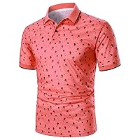 Mens Slim-Fit Polo Shirts 2023 Summer Trendy Printed Short Sleeve Casual Turndown Collar Buttons Pullover Tee Tops