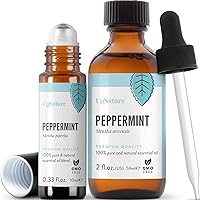Peppermint Oil Kit - Peppermint Essential Oil Rollerball + 2 OZ Large Bottle with Dropper