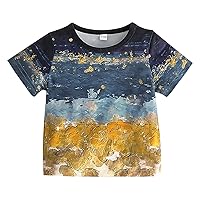 Boys Youth Small Shirts Short Sleeve Starry Sky Prints Casual Tops for Kids Clothes Place Us