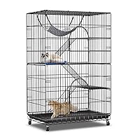 PawGiant 4-Tier Cat Cage 51 Inch Cat Crate Kennel Enclosure Playpen Large Metal Pet Cat Kitten Ferret Animal House Cage Indoor Outdoor with 2 Doors & 1 Hammock