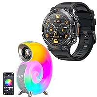 EIGIIS Military Smart Watch for Men Make/Answer Calls Rugged Tactical Smartwatch + Smart Night Light RGB Table Lamp with Bluetooth Dimmable LED Night Light